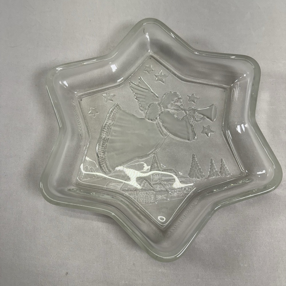 Vintage Mikasa Crystal Christmas Angel Star-shaped Dish- Frosted‎ edges